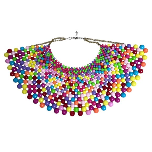 Colorful Multilayer Beaded Fashion Statement Collar Necklace Adjustable - Picture 5 of 5